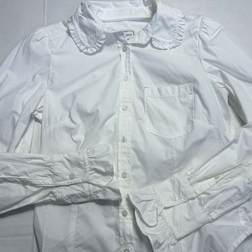 Anthropologie Maeve White Ruffle Collar Button Down Shirt Size S Cotton - Picture 4 of 10